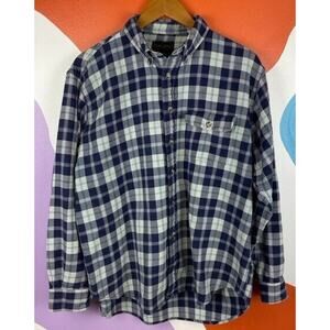 Saddlebreed Flannel Plaid Shirt Mens Large Button Down Blue Check Pocket Cotton